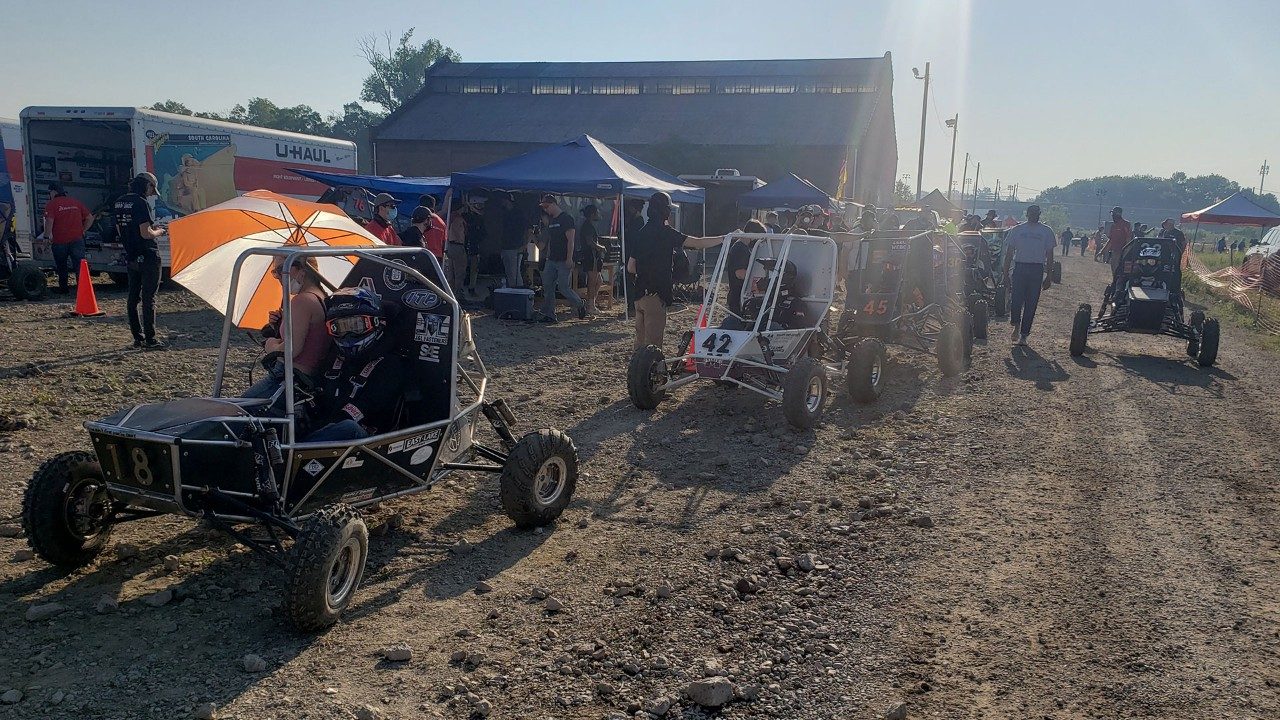 Virginia Tech Baja team sets up for their race, May 2021 in Louisville.