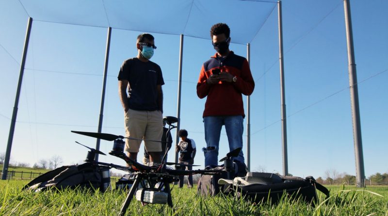 Students prepare for a drone launch at the Virginia Tech Drone Park.