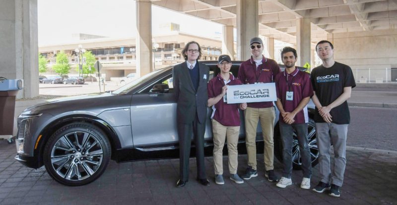 Virginia Tech students and a Cadillac LYRIQ for the EcoCAR EV Challenge.