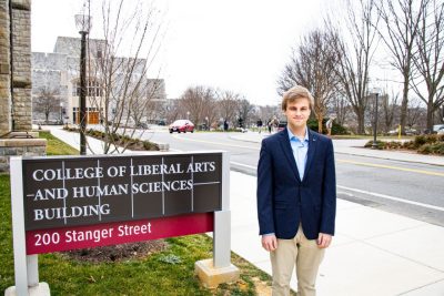 Jonathan Falls, a junior majoring in international relations and German with a minor in philosophy, was one of three members of the Ethics Bowl-winning Team Giraffes.