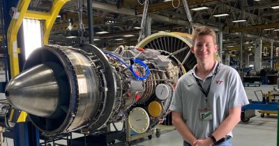 Spencer Macturk at his co-op job with GE Aviation in Boston, Massachusetts.