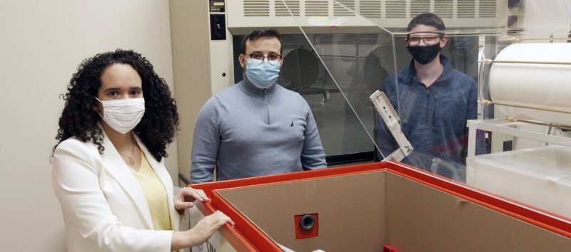 Juliana Pacheo-Duarte, Abdulsalam Shakhatreh, and Alex DeJong  in the Virginia Tech Heat Transfer and Safety Lab.